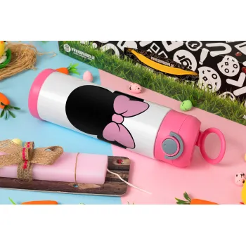 mouse girl, Πασχαλινή Λαμπάδα με Παιδικό παγούρι θερμό, ανοξείδωτο, με καλαμάκι ασφαλείας, ΡΟΖ (500ml)