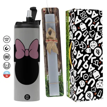 mouse girl, Πασχαλινή Λαμπάδα με Travel Tumbler θερμό (600ml, BPA free) & κερί αρωματικό πλακέ (30cm) (ΓΚΡΙ)