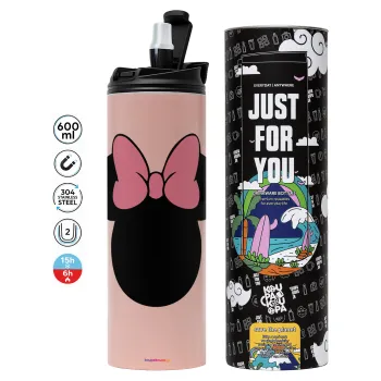 mouse girl, Tumbler ποτήρι θερμό ΡΟΖ από ανοξείδωτο ατσάλι 600ml