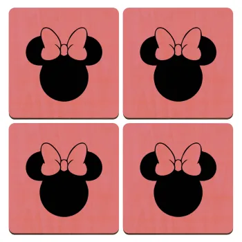 mouse girl, ΣΕΤ x4 Σουβέρ ξύλινα τετράγωνα plywood (9cm)