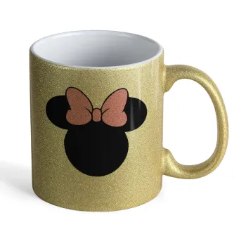 mouse girl, Κούπα Χρυσή Glitter που γυαλίζει, κεραμική, 330ml