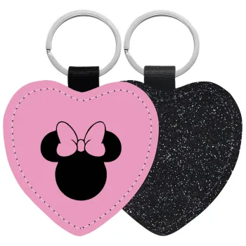 mouse girl, Μπρελόκ PU δερμάτινο glitter καρδιά ΜΑΥΡΟ