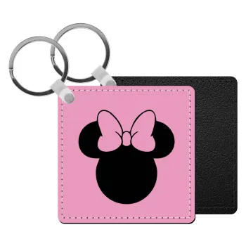 mouse girl, Μπρελόκ Δερματίνη, τετράγωνο ΜΑΥΡΟ (5x5cm)