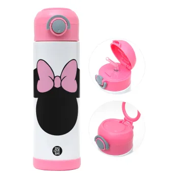 mouse girl, Children's hot water bottle, stainless steel, with safety straw, PINK (500ml)