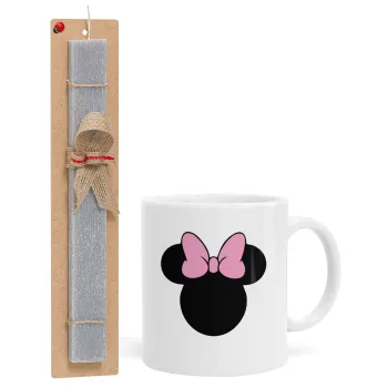 mouse girl, Πασχαλινή Λαμπάδα με Κούπα κεραμική (330ml) & κερί αρωματικό πλακέ (30cm) (ΓΚΡΙ)