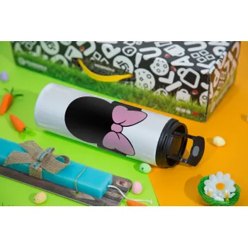 mouse girl, Easter candle,Travel Tumbler 2 Lids, with metal straw & cleaning brush & aromatic flat candle (30cm) (BLUE)