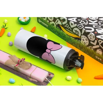 mouse girl, Πασχαλινή Λαμπάδα με Travel Tumbler θερμό με διπλό καπάκι (600ml, BPA free) & κερί αρωματικό πλακέ (30cm) (ΡΟΖ)