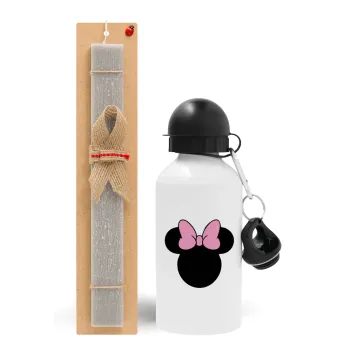 mouse girl, Πασχαλινή Λαμπάδα με παγούρι μεταλλικό  αλουμινίου (500ml) & κερί αρωματικό πλακέ (30cm) (ΓΚΡΙ)