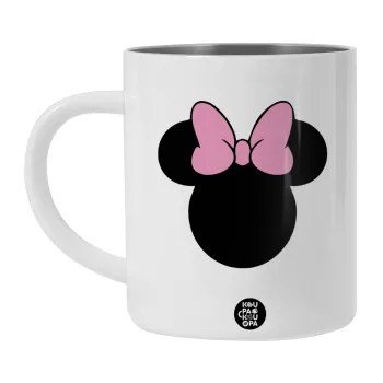 mouse girl, Λευκή Ανοξείδωτη Μεταλλική Κούπα 450ml - Διπλού Τοιχώματος 