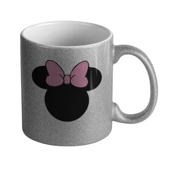 mouse girl, Κούπα Ασημένια Glitter που γυαλίζει, κεραμική, 330ml