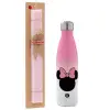 Easter Set, Metallic pink/white (Stainless steel) thermos, double-walled, 500ml & aromatic flat Easter candle (30cm) (PINK)