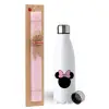 Easter Set, metallic stainless steel water bottle (750ml) & scented flat Easter candle (30cm) (PINK)