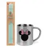 Easter Set, metallic thermal cup (300ml) & aromatic flat Easter candle (30cm) (TURQUOISE)