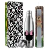Easter Set, metallic stainless thermos flask (500ml) & scented flat Easter candle (30cm) (GRAY)