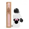 Easter Set, metallic aluminum bottle (500ml) & aromatic flat Easter candle (30cm) (PINK)