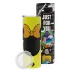 Neon Yellow Travel Tumbler θερμό, μεταλλικό καλαμάκι(Ανωξείδωτο 304 Food grade, BPA free, 600ml)