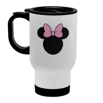 mouse girl, Stainless steel travel mug with lid, double wall white 450ml