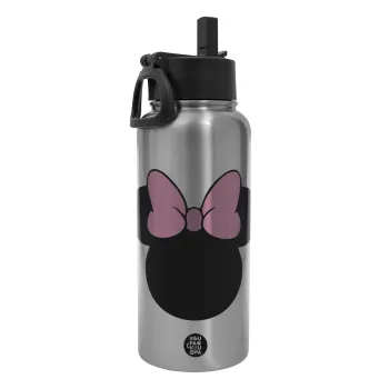 mouse girl, Metal mug thermo Silver with Straw and Spout Lid (Stainless steel), double wall, 950ml