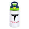 Tesla motors, Παιδικό παγούρι θερμό, ανοξείδωτο, με καλαμάκι ασφαλείας, πράσινο/μπλε (350ml)