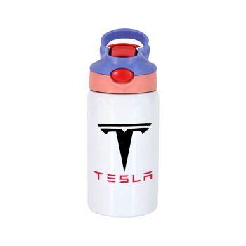 Tesla motors, Παιδικό παγούρι θερμό, ανοξείδωτο, με καλαμάκι ασφαλείας, ροζ/μωβ (350ml)