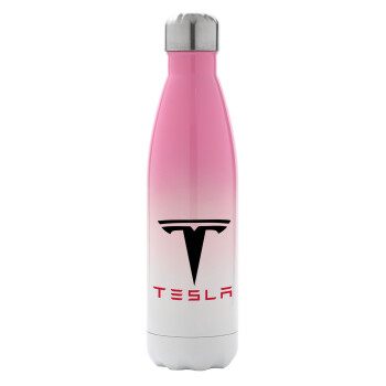 Tesla motors, Μεταλλικό παγούρι θερμός Ροζ/Λευκό (Stainless steel), διπλού τοιχώματος, 500ml
