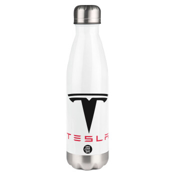 Tesla motors, Μεταλλικό παγούρι θερμός Λευκό (Stainless steel), διπλού τοιχώματος, 500ml