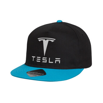 Tesla motors, Καπέλο παιδικό snapback, 100% Βαμβακερό, Μαύρο/Μπλε
