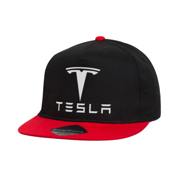 Tesla motors, Καπέλο παιδικό snapback, 100% Βαμβακερό, Μαύρο/Κόκκινο