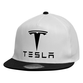 Tesla motors, Καπέλο παιδικό Flat Snapback, Λευκό (100% ΒΑΜΒΑΚΕΡΟ, ΠΑΙΔΙΚΟ, UNISEX, ONE SIZE)