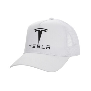 Tesla motors, Καπέλο Ενηλίκων Structured Trucker, με Δίχτυ, ΛΕΥΚΟ (100% ΒΑΜΒΑΚΕΡΟ, ΕΝΗΛΙΚΩΝ, UNISEX, ONE SIZE)