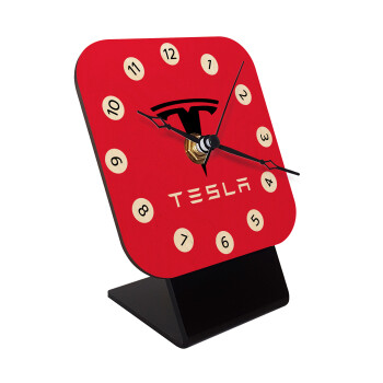 Tesla motors, Quartz Table clock in natural wood (10cm)