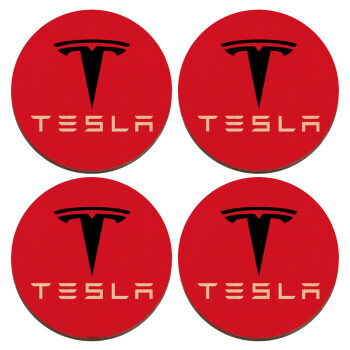 Tesla motors, ΣΕΤ x4 Σουβέρ ξύλινα στρογγυλά plywood (9cm)