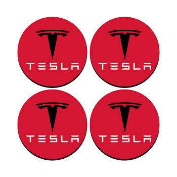 Tesla motors, ΣΕΤ 4 Σουβέρ ξύλινα στρογγυλά (9cm)