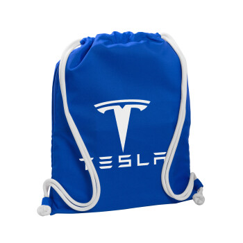 Tesla motors, Τσάντα πλάτης πουγκί GYMBAG Μπλε, με τσέπη (40x48cm) & χονδρά κορδόνια