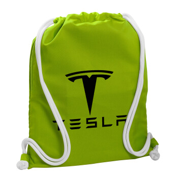 Tesla motors, Τσάντα πλάτης πουγκί GYMBAG LIME GREEN, με τσέπη (40x48cm) & χονδρά κορδόνια