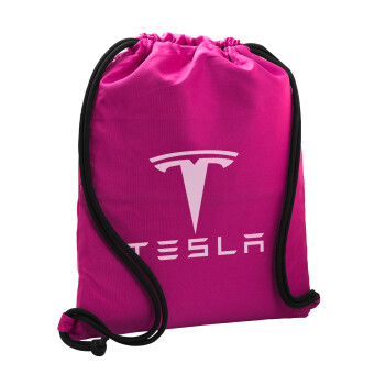 Tesla motors, Τσάντα πλάτης πουγκί GYMBAG Φούξια, με τσέπη (40x48cm) & χονδρά κορδόνια