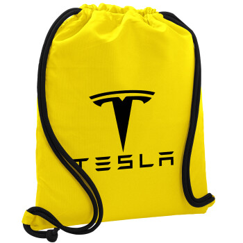 Tesla motors, Τσάντα πλάτης πουγκί GYMBAG Κίτρινη, με τσέπη (40x48cm) & χονδρά κορδόνια