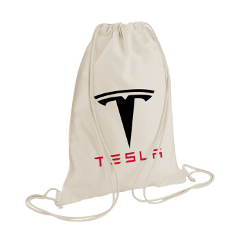 Tesla motors, Τσάντα πλάτης πουγκί GYMBAG natural (28x40cm)