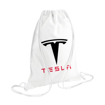 Tesla motors, Τσάντα πλάτης πουγκί GYMBAG λευκή (28x40cm)