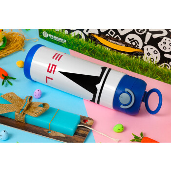Tesla motors, Easter candle, Childrens hot water bottle, stainless steel, with safety straw, BLUE (500ml)
