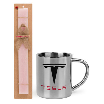 Tesla motors, Πασχαλινό Σετ, μεταλλική κούπα θερμό (300ml) & πασχαλινή λαμπάδα αρωματική πλακέ (30cm) (ΡΟΖ)