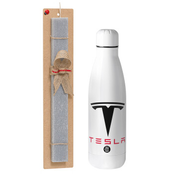 Tesla motors, Πασχαλινό Σετ, μεταλλικό παγούρι Inox (700ml) & πασχαλινή λαμπάδα αρωματική πλακέ (30cm) (ΓΚΡΙ)
