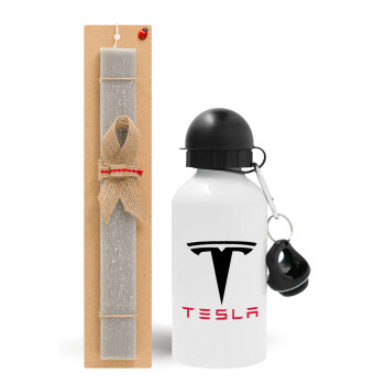 Tesla motors, Πασχαλινό Σετ, παγούρι μεταλλικό  αλουμινίου (500ml) & πασχαλινή λαμπάδα αρωματική πλακέ (30cm) (ΓΚΡΙ)