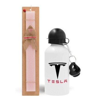 Tesla motors, Easter Set, metallic aluminum bottle (500ml) & aromatic flat Easter candle (30cm) (PINK)