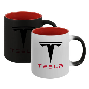 Tesla motors, Κούπα Μαγική εσωτερικό κόκκινο, κεραμική, 330ml που αλλάζει χρώμα με το ζεστό ρόφημα