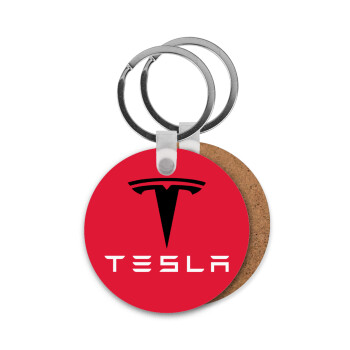 Tesla motors, Μπρελόκ Ξύλινο στρογγυλό MDF Φ5cm
