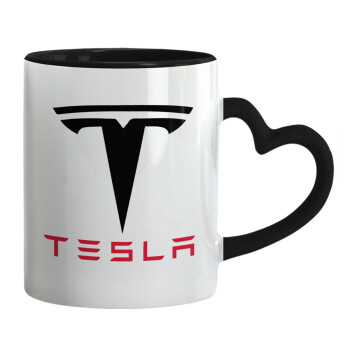 Tesla motors, Mug heart black handle, ceramic, 330ml