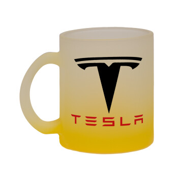 Tesla motors, Κούπα γυάλινη δίχρωμη με βάση το κίτρινο ματ, 330ml