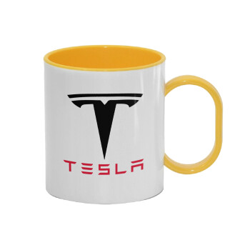 Tesla motors, Κούπα (πλαστική) (BPA-FREE) Polymer Κίτρινη για παιδιά, 330ml