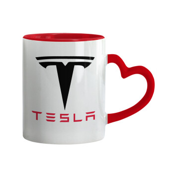 Tesla motors, Κούπα καρδιά χερούλι κόκκινη, κεραμική, 330ml